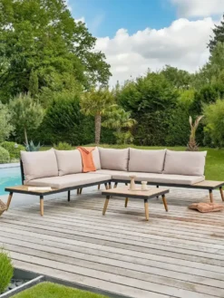 Salon de jardin d'angle 5 places - marron