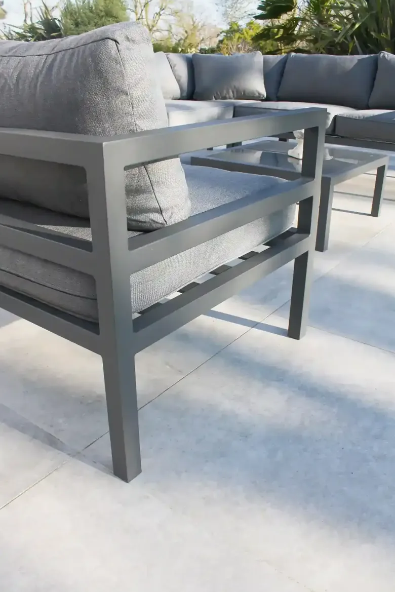 Salon de jardin d'angle 6 places en aluminium - gris anthracite