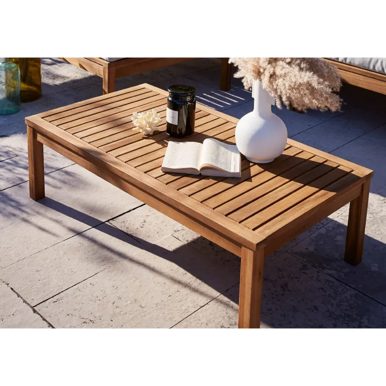 Salon de jardin d'angle 6 places en bois massif beige naturel belize