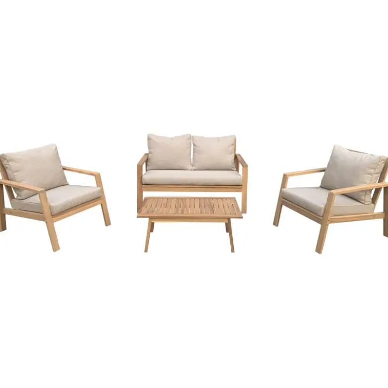 Salon de jardin en acacia 4 places gili - coussins sable