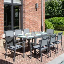Salon de jardin lampedusa extensible textilène gris 8 pl. Aluminium anthracite
