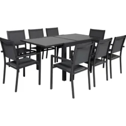Salon de jardin lampedusa extensible textilène gris 8 pl. Aluminium anthracite