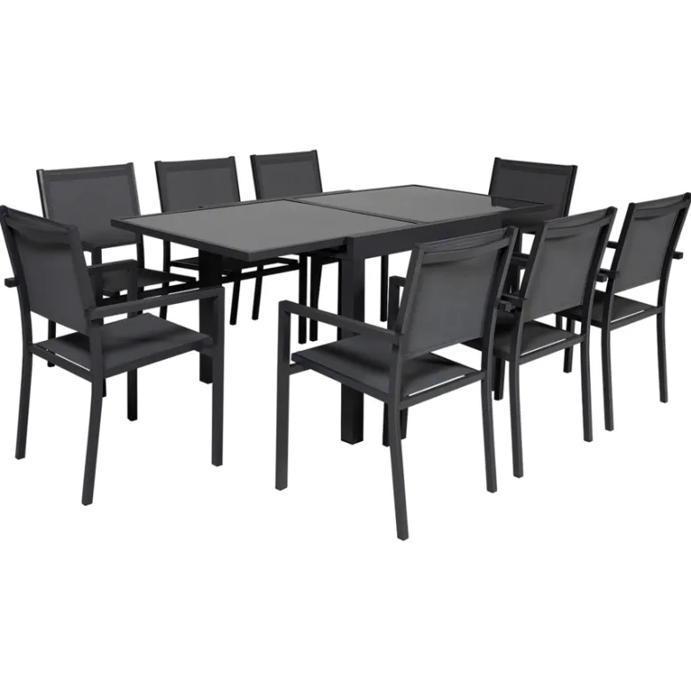 Salon de jardin lampedusa extensible textilène gris 8 pl. Aluminium anthracite