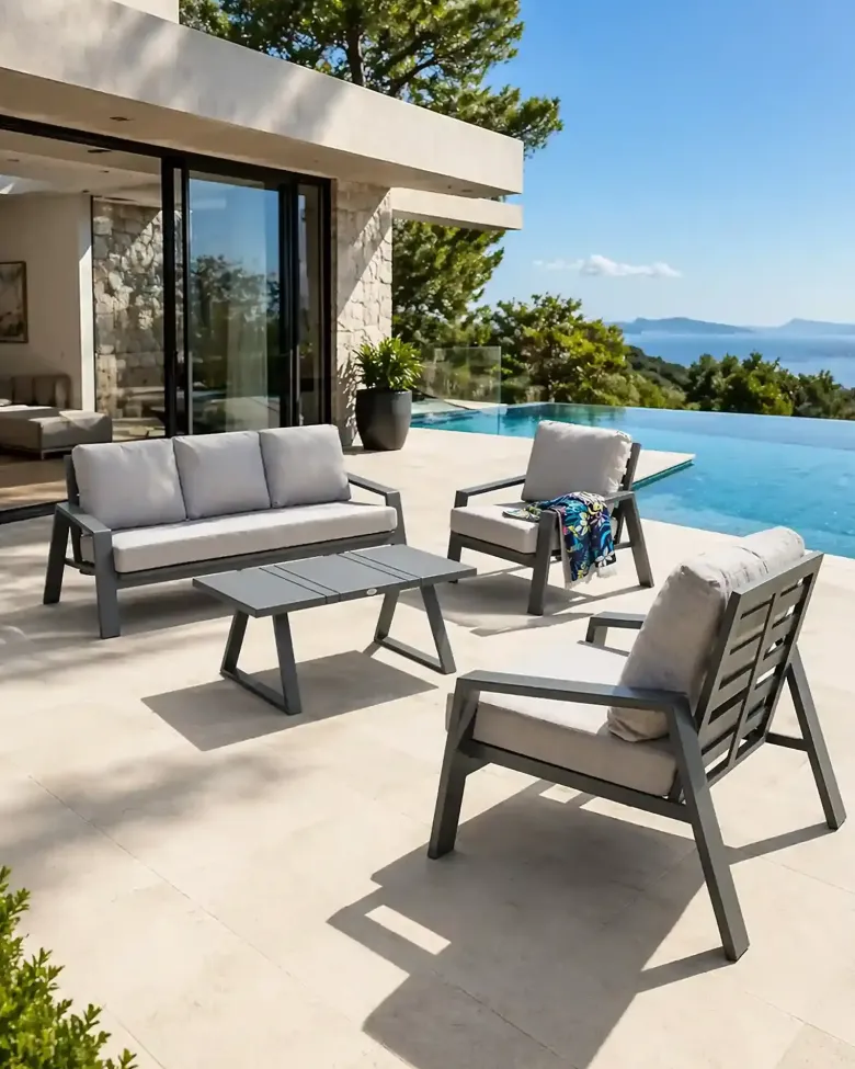 Salon de jardin 5 places en aluminium - gris anthracite