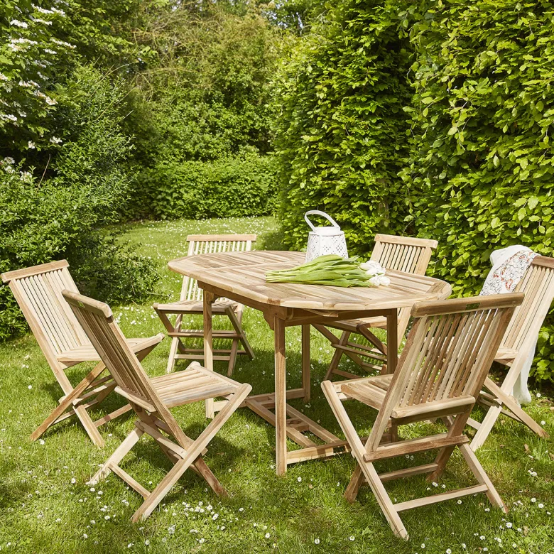 Salon de jardin teck brut 6/8 pers