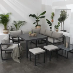 Salon modulable ibiza, 7 places, tissu gris, alu anthracite