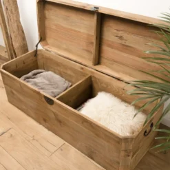 Sandy - coffre rangement marron bois pin recyclé poignées métal noir