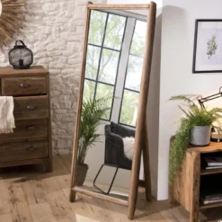 Sandy - miroir sur pieds marron bois pin recyclé