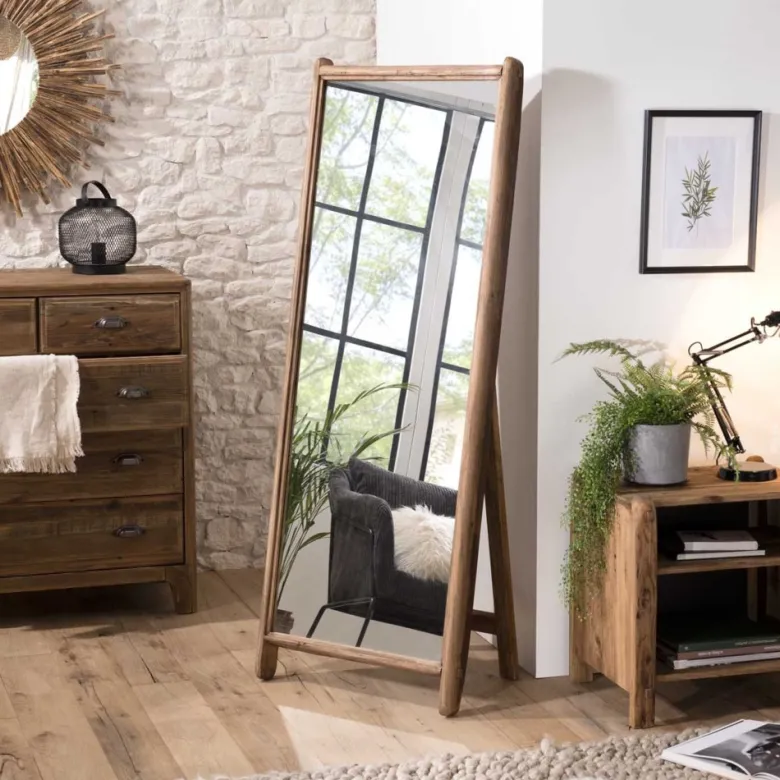 Sandy - miroir sur pieds marron bois pin recyclé