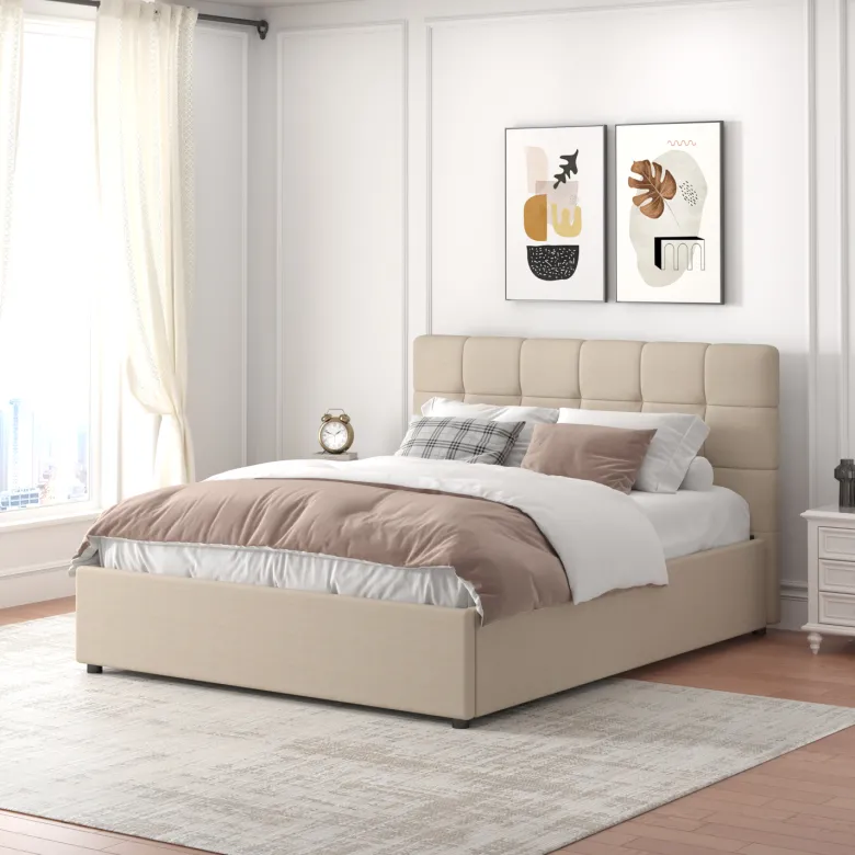 Santa lit avec coffre de rangement 160x200cm velour beige