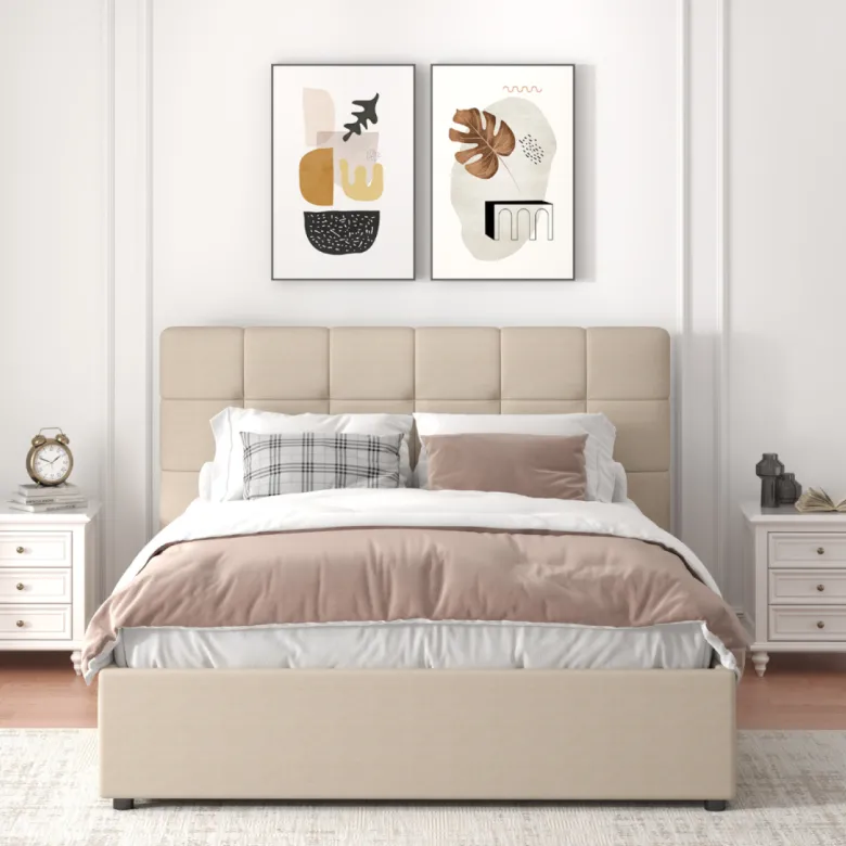 Santa lit avec coffre de rangement 160x200cm velour beige