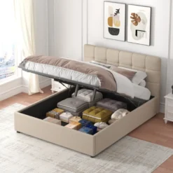 Santa lit avec coffre de rangement 160x200cm velour beige