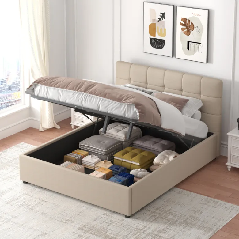 Santa lit avec coffre de rangement 160x200cm velour beige