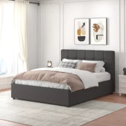 Santa lit avec coffre de rangement 140x190cm velours gris foncé