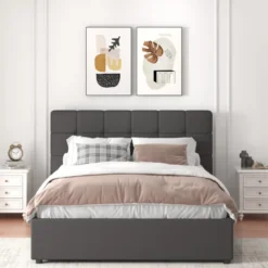 Santa lit avec coffre de rangement 140x190cm velours gris foncé