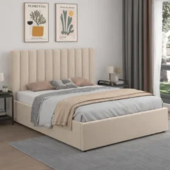 Savannah lit avec coffre de rangement 140x190cm velours beige