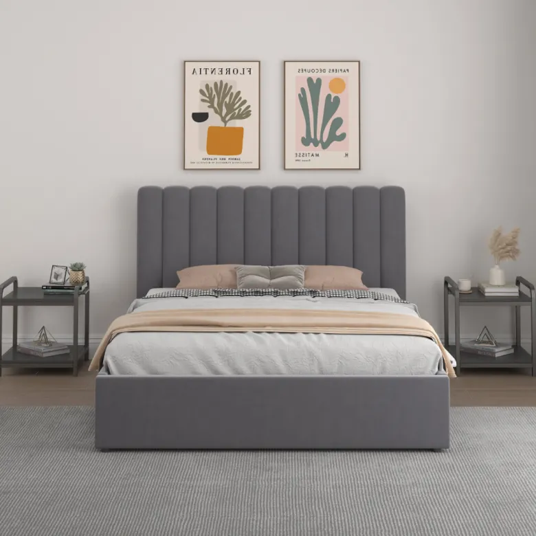 Savannah lit avec coffre de rangement 140x190cm velours gris foncé
