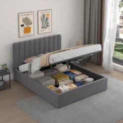 Savannah lit avec coffre de rangement 160x200cm velours gris foncé
