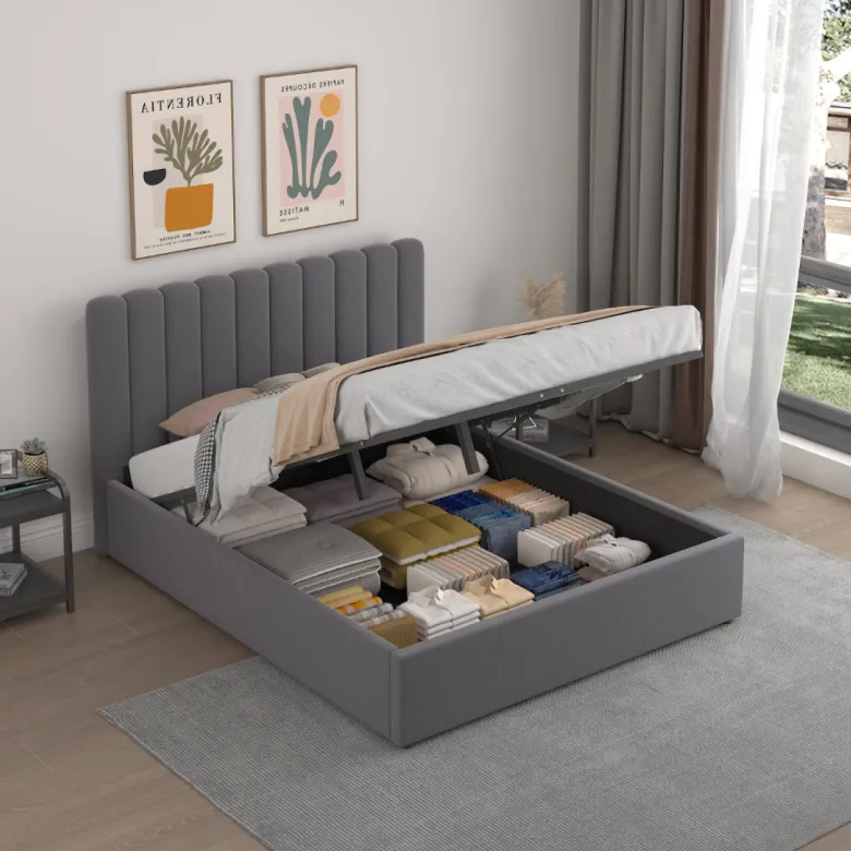 Savannah lit avec coffre de rangement 160x200cm velours gris foncé
