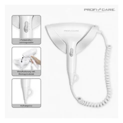 Sèche-cheveux mural compact 1800w proficare pc-ht 3044 blanc