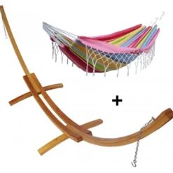 Set support bois avec hamac double franges confort