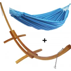 Set support bois avec hamac double bleu ciel