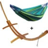 Set support bois avec hamac double bleu et vert