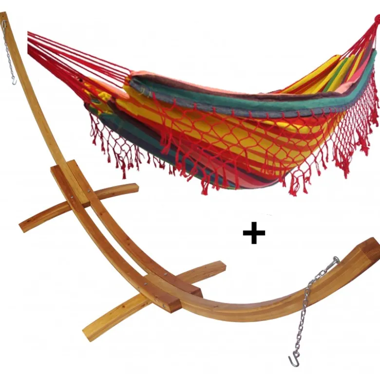 Set support bois avec hamac double franges relaxant