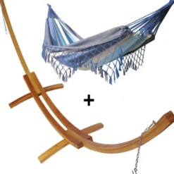 Set support bois avec hamac double franges marine