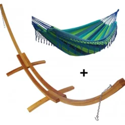 Set support bois avec hamac double franges confortable