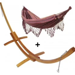 Set support bois avec hamac double franges violet