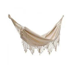 Set support bois avec hamac double franges écru