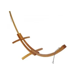 Set support bois avec hamac double ecru à pompons
