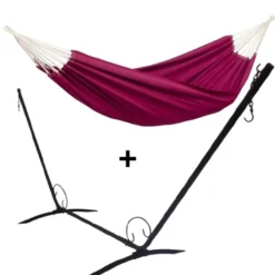 Set support en métal avec hamac double brésilien bordeaux
