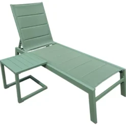 Set transat et table d'appoint barbados textilène et aluminium vert sauge