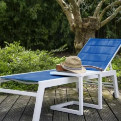 Set transat et table d'appoint barbados textilène bleu - aluminium blanc