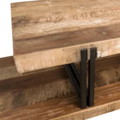 Sixtine - meuble tv marron 2 niveaux bois teck recyclé et métal noir