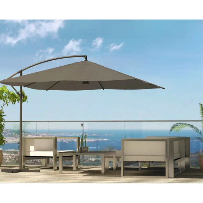 Solenzara parasol gris déporté carré 3 x 3 m led