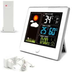 Station météo radio pilotée lcd 3 couleurs capteur extérieur sans fil