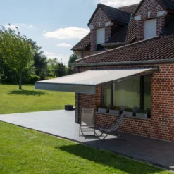 Store banne saule 2,95 × 2,5m - toile grise et structure grise