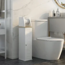 Support papier toilette - porte-papier toilette mdf blanc aspect bois clair