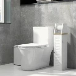 Support papier toilette - porte-papier toilette mdf blanc aspect bois clair