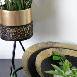 Support plantes métal avec vase doré h.34cm