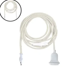 Suspension douille e27 avec cordon coloris coton et prise de courant