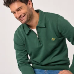 Sweat à col zippé vert S