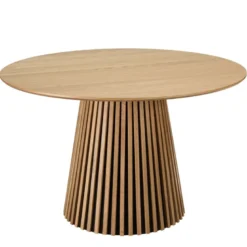 Sya - table à manger ronde d120 décor et chêne naturel pied à motif strié