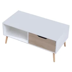 Table basse avec tiroir style scandinave blanche freja