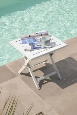 Table basse de jardin pliante en aluminium - blanc