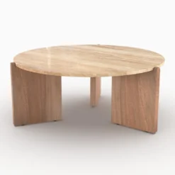 Table basse en travertin et bois d85 cm - sierra