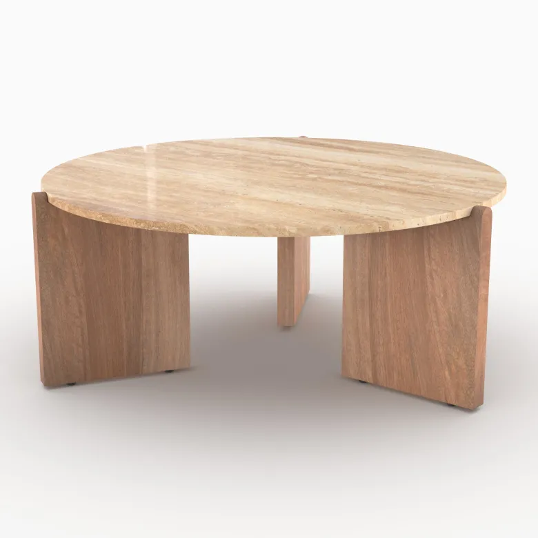 Table basse en travertin et bois d85 cm - sierra